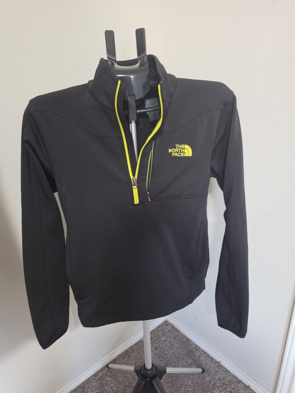 The North Face Men's Black Half-Zip Pullover with Yellow Accents